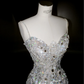 White suspender sequined diamond waist slim hip long skirt, prom dress R5632