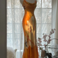 Orange halter-neck, fitted, elegant long ball gown R7698