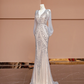 Light apricot V-neck fitted waist slim hip-hugging sexy long ball gown R8408