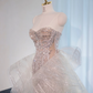 Light apricot strapless fitted waist bodycon long ball gown, bridal dress R8989