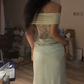 Light green off-the-shoulder fitted waist sexy lace long bodycon ball gown R8092