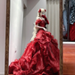 Red strapless fitted waist slim-fitting ball gown/bridal dress R8626