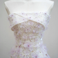 White strapless fitted waist long ball gown with purple floral maxi skirt R8899