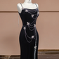 Black halter-neck beaded fitted waist slim hip-hugging sexy long ball gown/bridal dress R8293