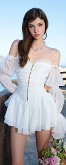 White one-shoulder slim waist sexy short skirt homecoming dress R4563