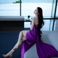 Purple Strapless Waist-Cinched Fitted High-Slit Floor-Length Prom Dress R7102