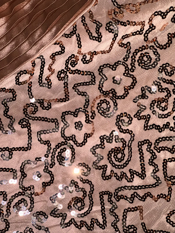 Rose gold strapless fitted sequined long ball gown R6861