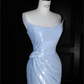 Light blue sequined tube-top slim-waisted hip-hugging maxi skirt, prom dress R5668