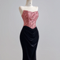 Pink strapless fitted bodice with black bodycon long skirt for a sexy ball gown R8156