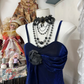 Retro blue halter-neck fitted bodycon dress, ball gown R6365