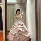 Light pink strapless, fitted waist, full skirt, long ball gown, bridal dress R8839