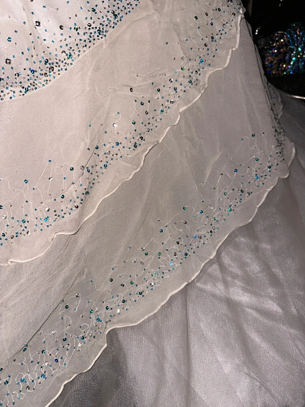 White strapless high-waisted beaded long ball gown, ethereal and charming R6942