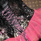 Black halter-neck sequined fitted pink tiered skirt short ball gown R6982