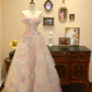 Pink floral strapless fitted A-line long wedding dress R6583