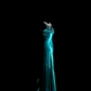 Lake blue halter-neck satin fitted long ball gown R6623