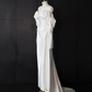 White satin off-the-shoulder fitted long ball gown/bridal dress R8959