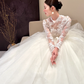 White lace top slim fit puffy skirt tulle long dress bridal gown R6064