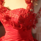 Red Halter-Neck Waist-Cinched Puffy-Hem Ball Gown, Bridal Gown R7336