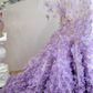 White strapless fitted waist long ball gown with purple floral maxi skirt R8899