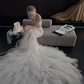 White Strapless Lace Waist Slim Fishtail Skirt Long Bridal Dress R6044