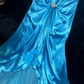 Blue strapless, fitted, bodycon mermaid long ball gown R7022