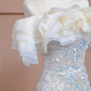 Light apricot off-the-shoulder neckline, fitted waist, bodycon long ball gown, bridal dress R8350