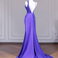 Deep purple halter-neck fitted bodycon long ball gown R8263