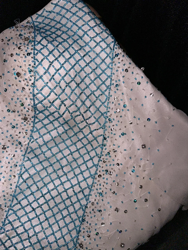 White strapless high-waisted beaded long ball gown, ethereal and charming R6942