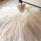 White lace top slim fit puffy skirt tulle long dress bridal gown R6064