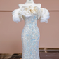Light apricot off-the-shoulder neckline, fitted waist, bodycon long ball gown, bridal dress R8350