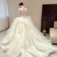 White lace top slim fit puffy skirt tulle long dress bridal gown R6064