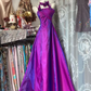 Bright purple halter neck fitted waist sexy long ball gown R7810
