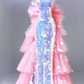 Silver strapless sequined fitted long ball gown R6463