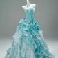 Lake blue tube top waist slim fit puffy long dress bridal gown R5750