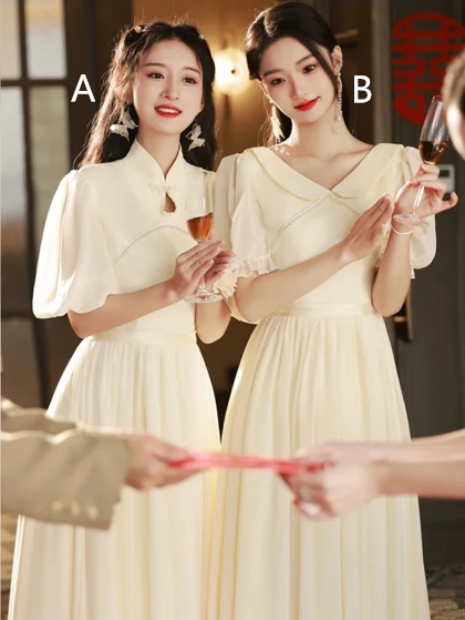 Light apricot elegant bridesmaid dress with slim waist R6125