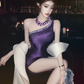 A sexy and alluring one-shoulder backless purple prom dress R7062