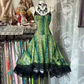 Green floral print halter-neck fitted midi ball gown R7502