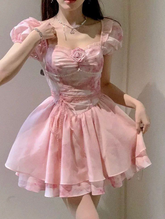 Sweet Gradient Tiered Women's Homecoming Dress Pink Corset Short Prom Dress Birthday Dress RS2809