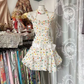 White star pattern fitted short ball gown R7849