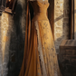 Light brown off-the-shoulder fitted long ball gown R8129