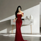 Red off-the-shoulder fitted waist slim-fitting long sexy ball gown R8048