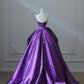 Dark purple tube-top dress with slim waist and puffy skirt, prom dress R5353