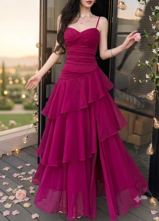 Dreamy Ruffled Chiffon Prom Gown Babie Pink Women's Maxi Evening Dress Birthday Dress RS2780