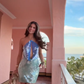 Blue sequined halterneck sexy hip skirt homecoming dress R5472