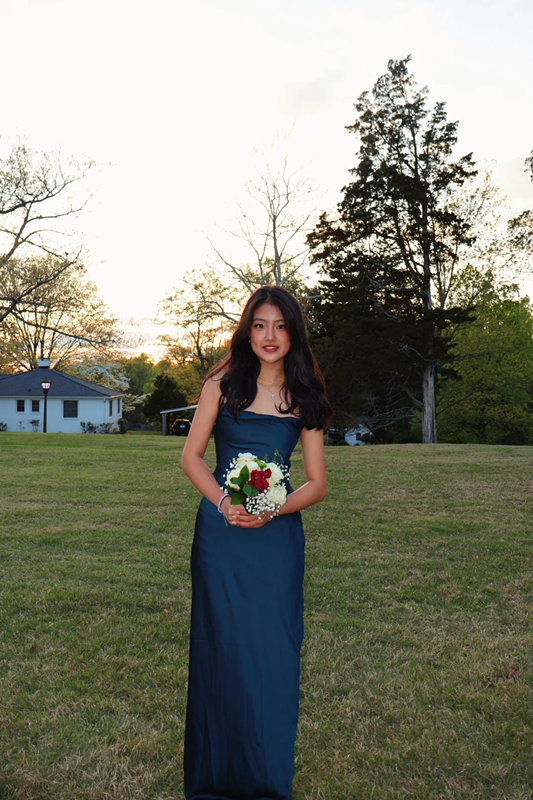 Navy blue suspender waist slim sexy long skirt prom dress R6104