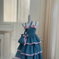 Blue suspenders cute puffy cake skirt homecoming dress R5052