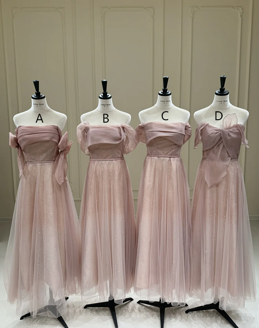 Ash pink waist-cinched, slim-fit sequined elegant ball gown, bridesmaid dress R5944