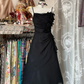 Black halter-neck, fitted, straight-cut elegant long dress, ball gown R6263