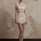 Beige sexy top hip-hugging design short skirt suit homecoming dress R4849