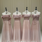 Ash pink waist-cinched, slim-fit sequined elegant ball gown, bridesmaid dress R5944